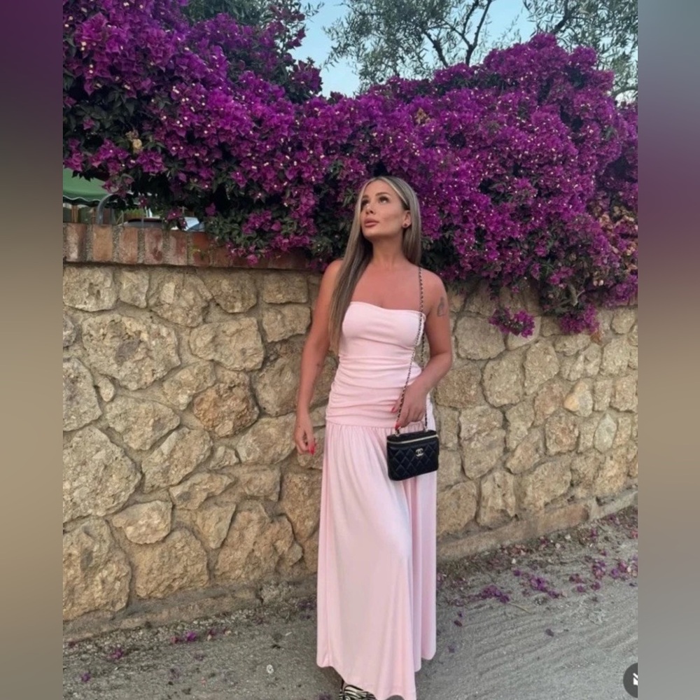 ZARA NWT RUCHED LIGHT PINK STRAPLESS MIDI DRESS - Picture 4 of 16